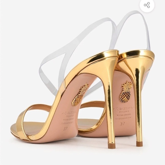 Aquazzura Perfect Kiss 105 Metallic Gold Heel Sandals - Picture 3 of 9